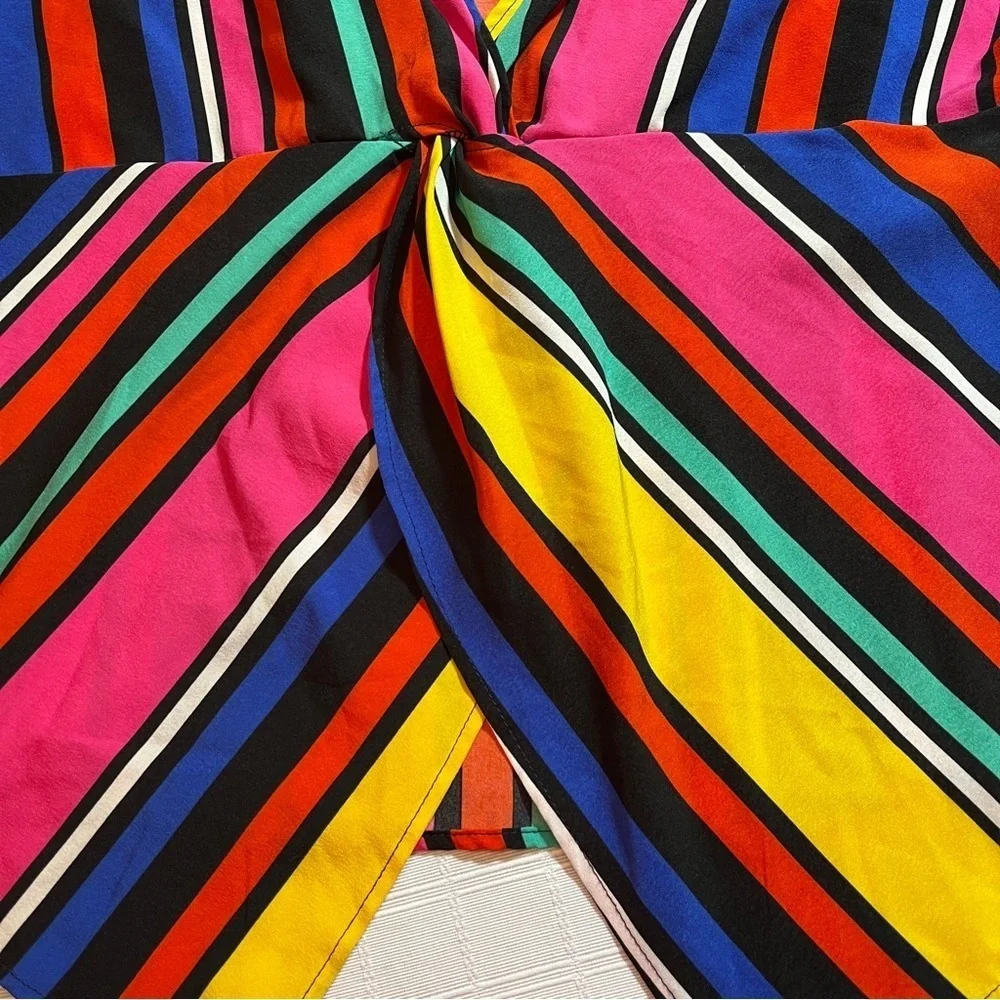 Emery Rose Color Block Striped Women's Top Size L Pop Art Tie Back Retro Bold - Picture 4 of 6